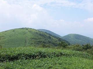 頂上から岩樋山(真ん中で少し見える山)